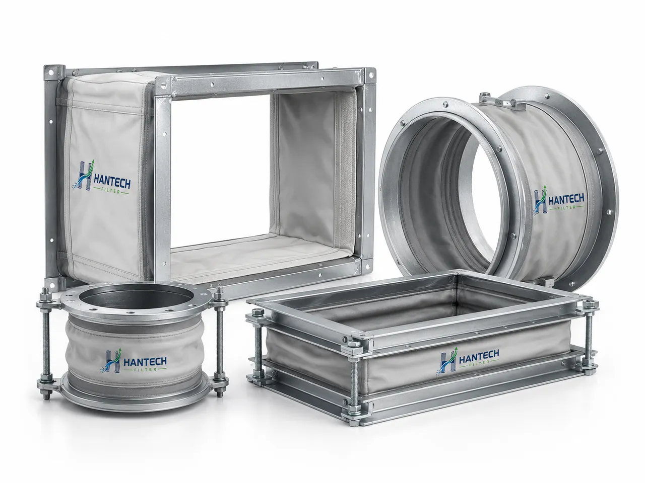 Hantech Filter Expansion Joints — Fabric, steel and mineral-wool-insulated expansion joint solutions for duct, fan, filter, stack and hot-gas lines.
