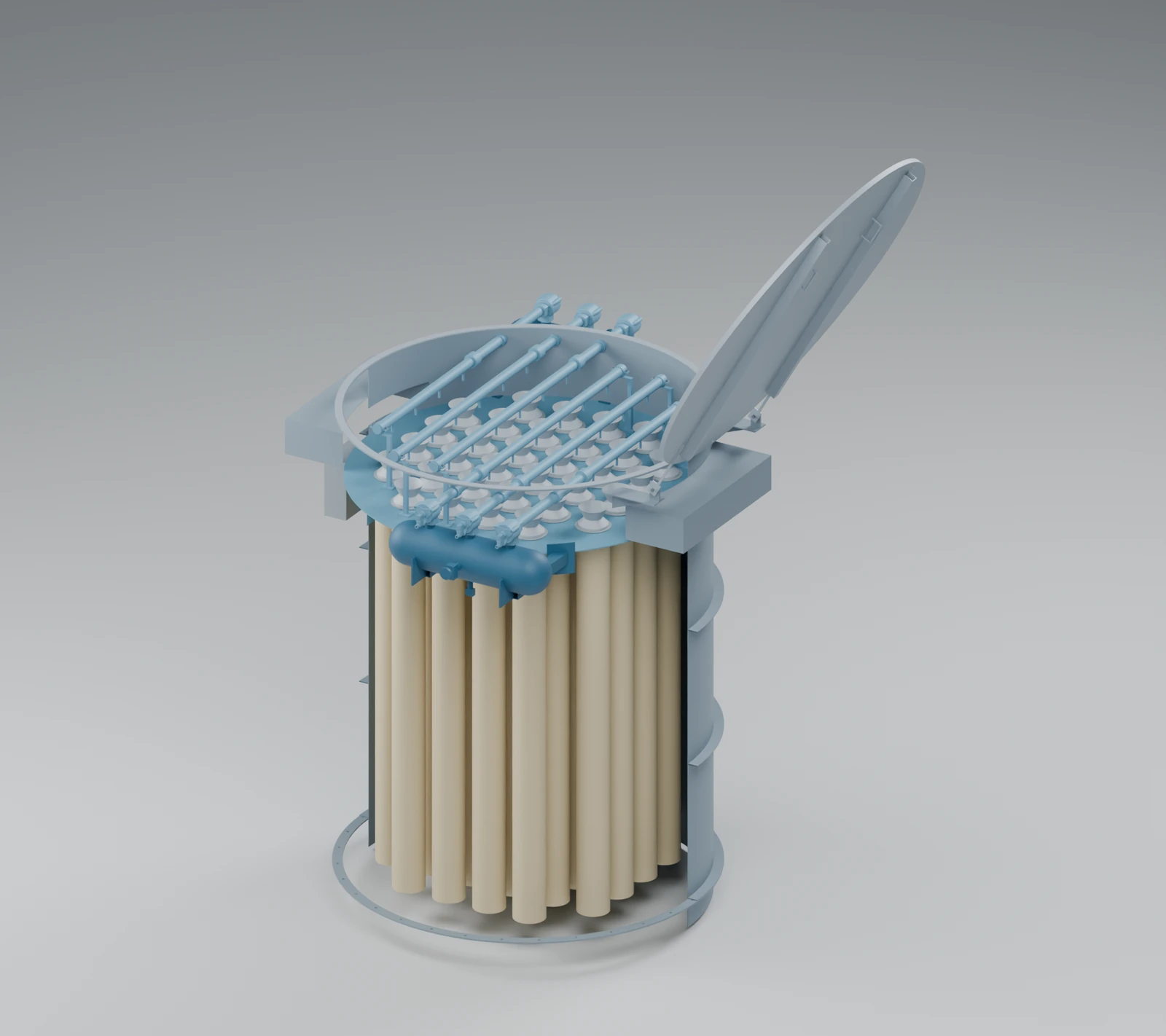 Open lid: bags and cleaning arrangement